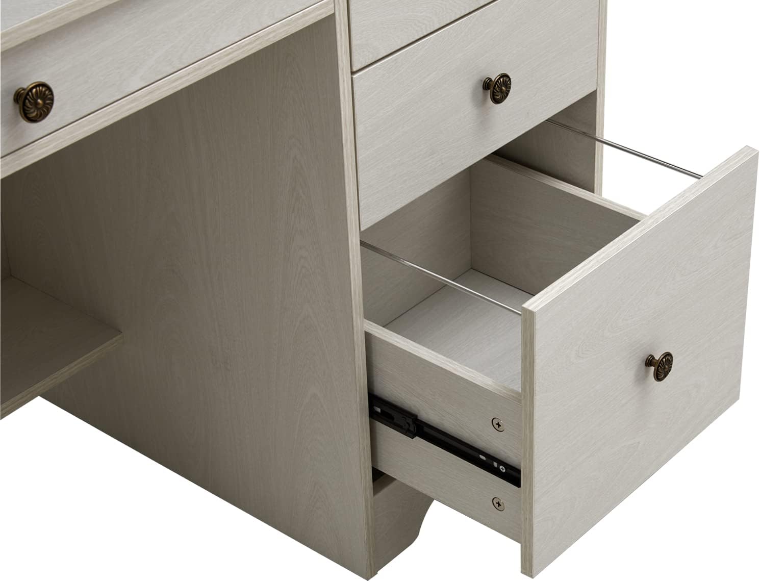 Computer Desk with 4 Storage Drawers and Hutch Shelf, Oak White Y87548