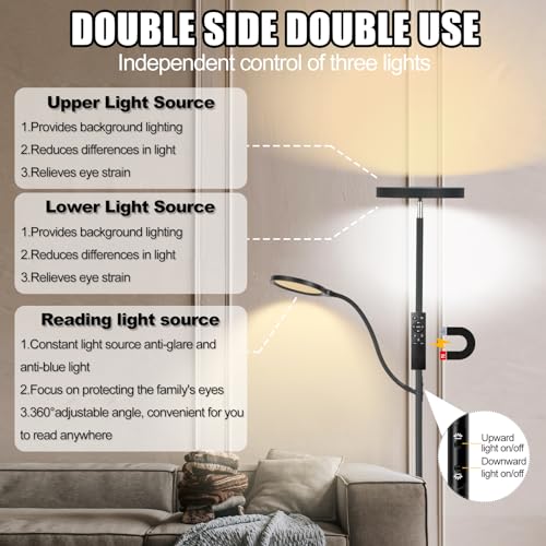 LED Floor Lamp, 36W, 3 Color Temperatures, Dimmable, Remote & Touch Control D100