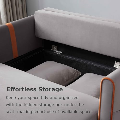 Pull Out Sofa Bed, 3-in-1 Velvet Loveseat with Storage, Adjustable Backrest U6704