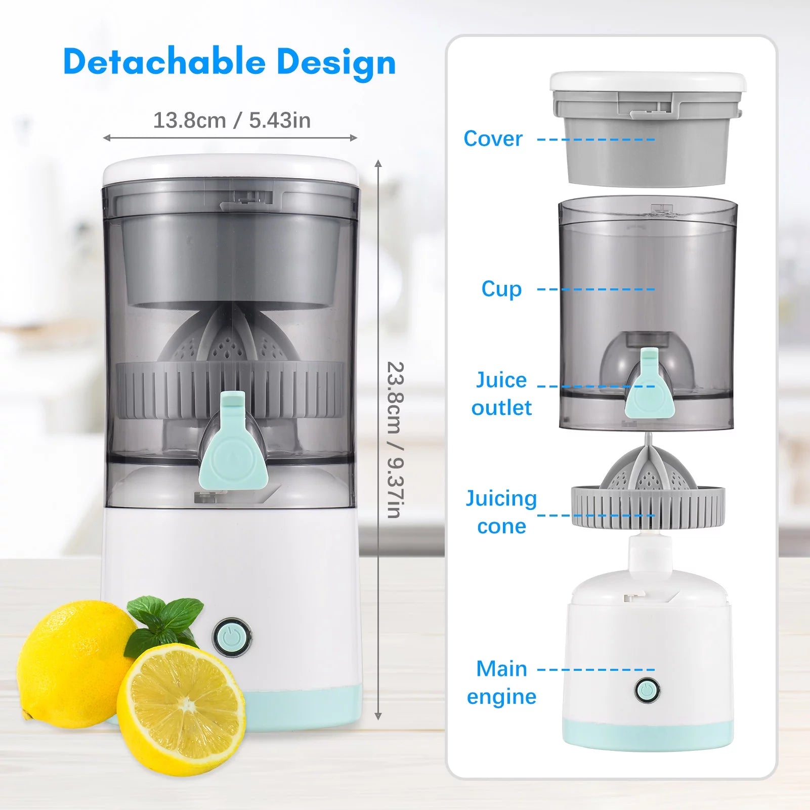 Electric Orange Juice Squeezer Hands Free Portable Citrus Juicer USB Powered Detachable Washable N838123