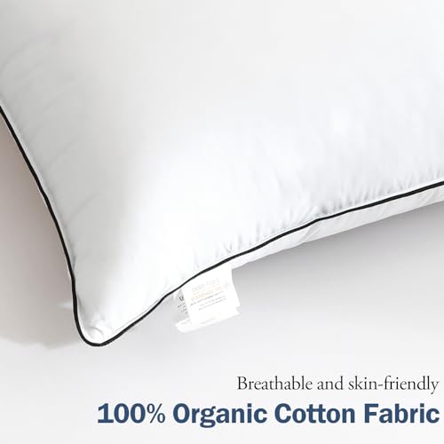 Medium Firm Goose Down King Size Pillows Set of 2, 1000TC Organic Cotton Cover J29553