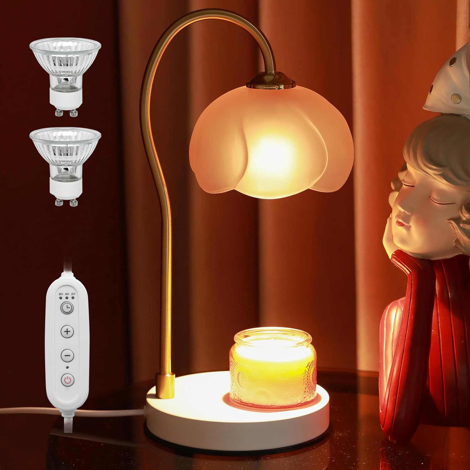 Candle Warmer Lamp with Timer & Dimmer, Light Candle Warmer Lamp Electric for Large Jar Candles, 3 Wick Candle, Candle Warming Lamps with 2 Bulbs, Aesthetic Bedroom Decor, Gift for Mother, Her