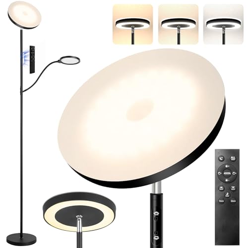 Floor Lamp, 36W/3000LM Super Bright LED Modern Tall Standing Lamp, 3 Color Temperatures Torchiere Sky Lamp with Dimmable Reading Light, Remote & Touch Control for Living Room, Bedroom, Office