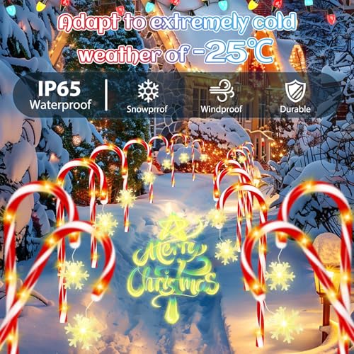 Solar Candy Cane Lights, 12 Pcs Christmas Outdoor Decor, 8 Modes, Timer, Waterproof X53809
