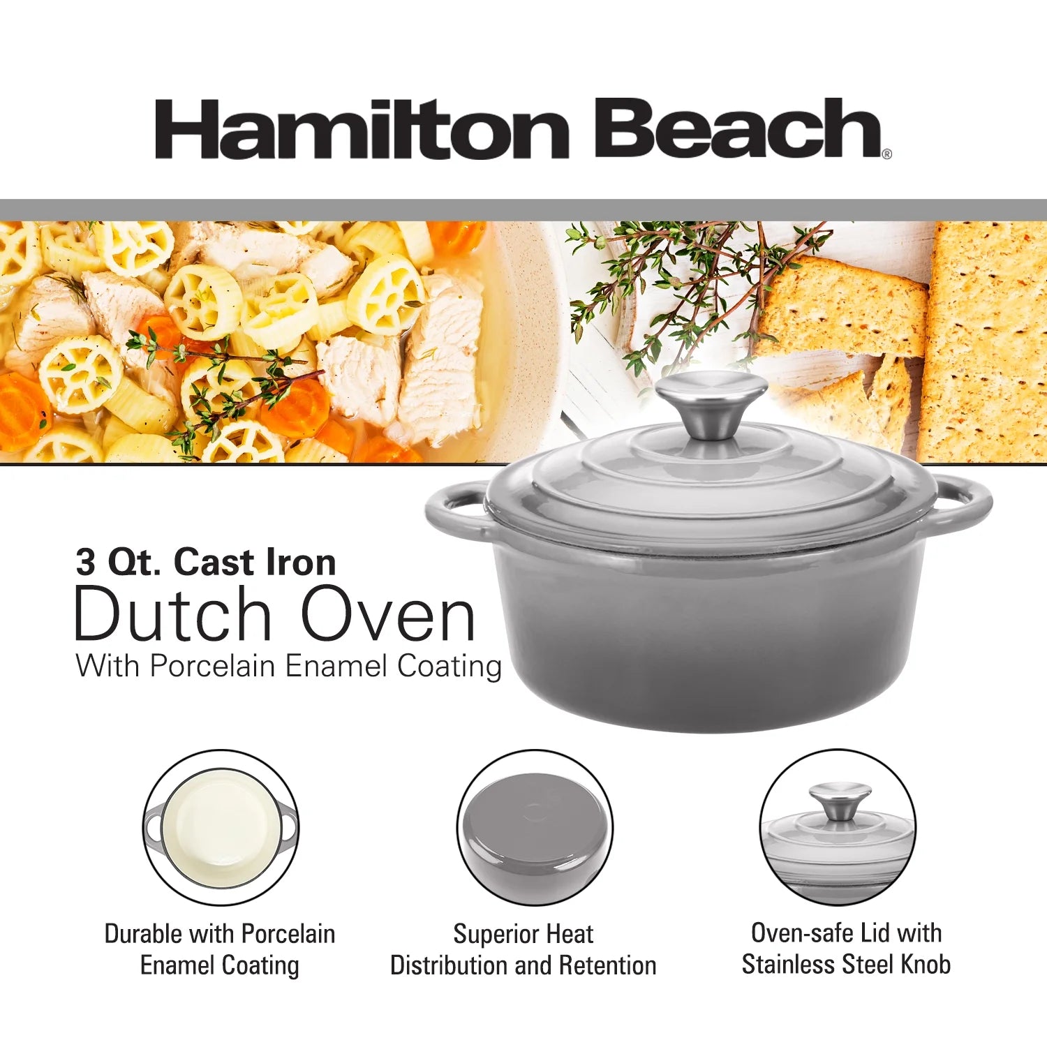 Enameled Cast Iron Dutch Oven with Lid, 3-Quart M289