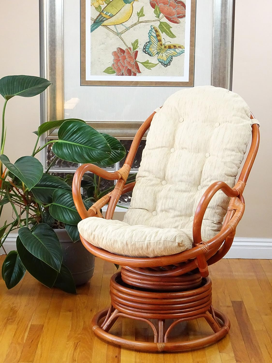 Java Swivel Rocking Chair with Cream Cushion and Coffee Table T667991