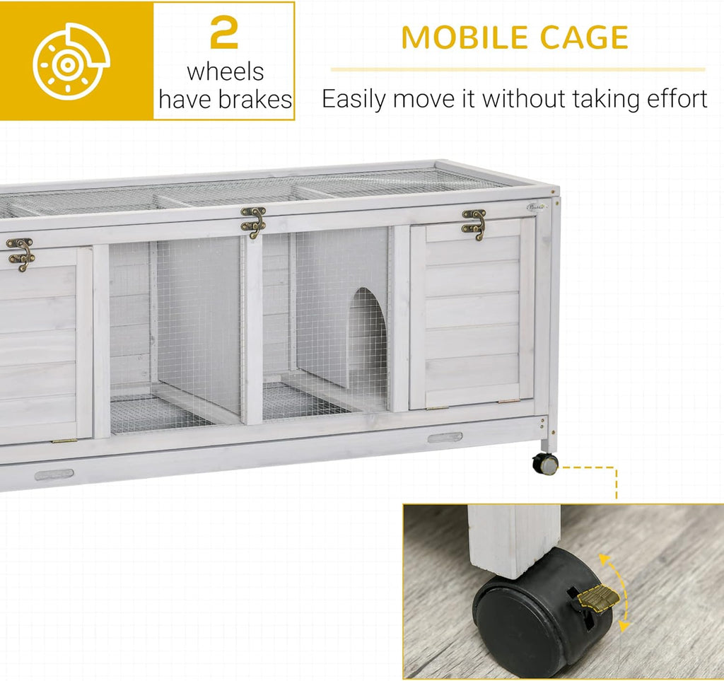 Wooden Rabbit Hutch with Wheels, Openable Roof, Removable Trays H633