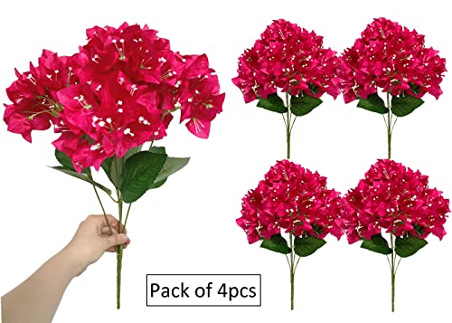 Set of 4 Artificial Bougainvillea Silk Flower Bushes for Home Garden Wedding Decor M15667