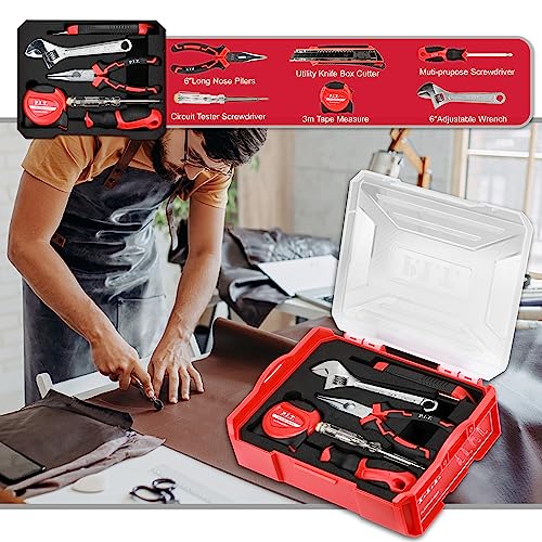 Mini Red Tool Box, Portable 5-Drawer Steel Tool Case with Liner F445