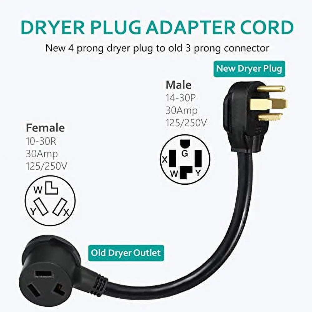 4-Prong Dryer Plug to 3-Prong Outlet Adapter, 30A 125/250V, 1.5FT X795