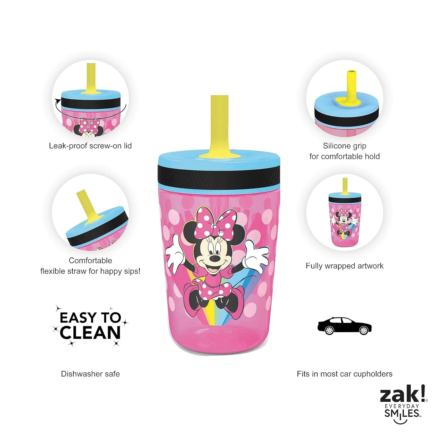 Disney Kelso Tumbler 15 oz Set (Minnie Mouse) Leak-Proof Screw-On Lid with Straw Z752982