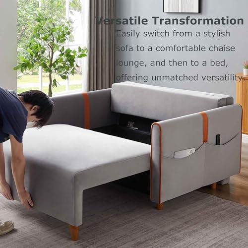 Pull Out Sofa Bed, 3-in-1 Velvet Loveseat with Storage, Adjustable Backrest U6704