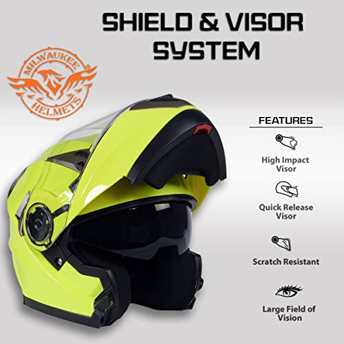 Modular Motorcycle Helmet with Drop Down Visor, Neon Yellow, X-Large G576706