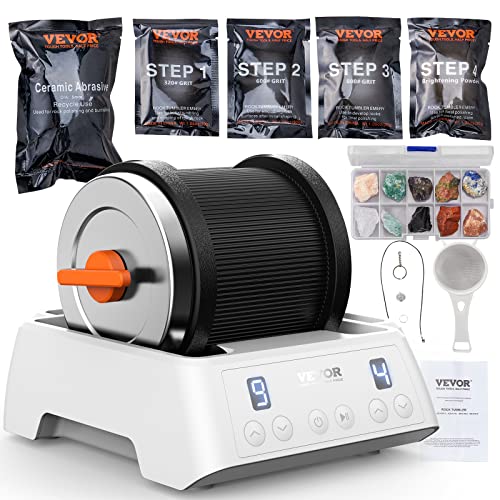 VEVOR 3LB Rock Tumbler Kit, Direct Drive Professional Rock Tumbler, 4-Speed/9-Day Timer, Rock Polisher with Rough Gemstones/Grits/Jewelry Fastenings, Stone Polishing Kit for Adults Kids, STEM Gift