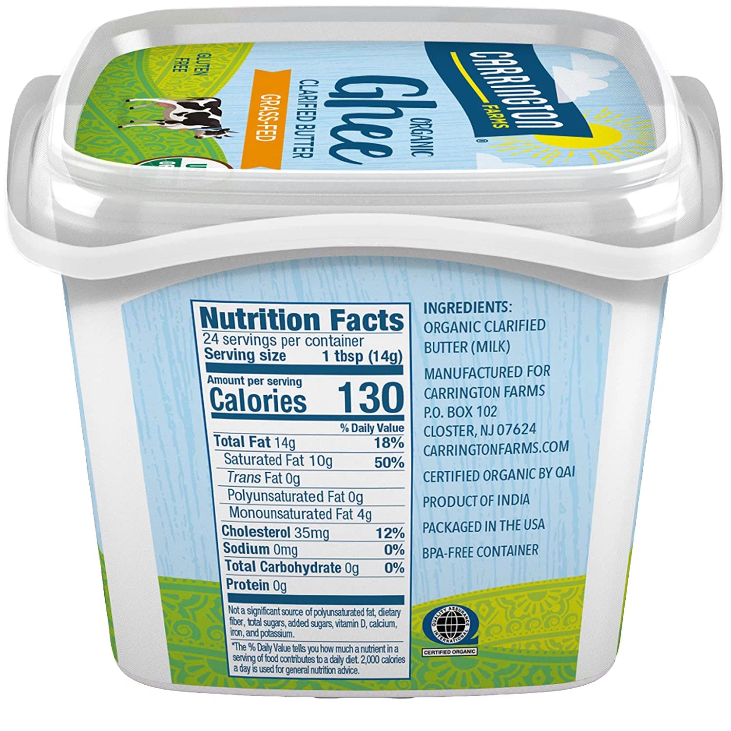 Organic Ghee Clarified Butter Grass Fed, 12 fl oz, Pack of 2 Q331