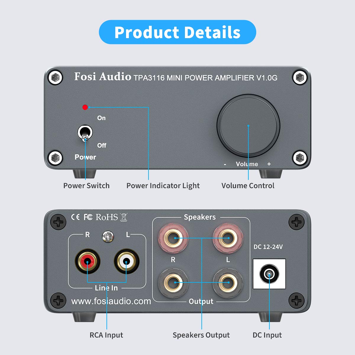 2 Channel 100W Mini Stereo Amplifier with Power Adapter, Pack of 2 E18074