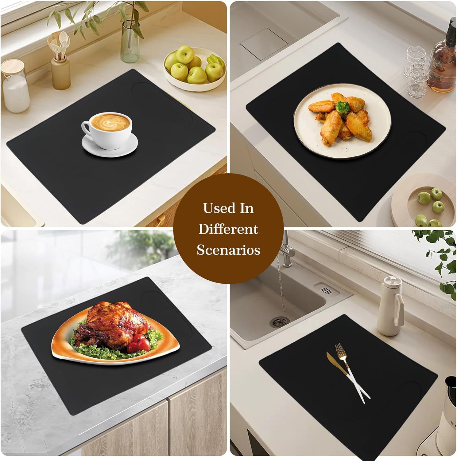 Coffee Machine Mat with Raised Edge, Black, 18.9" x 13.8" M73366