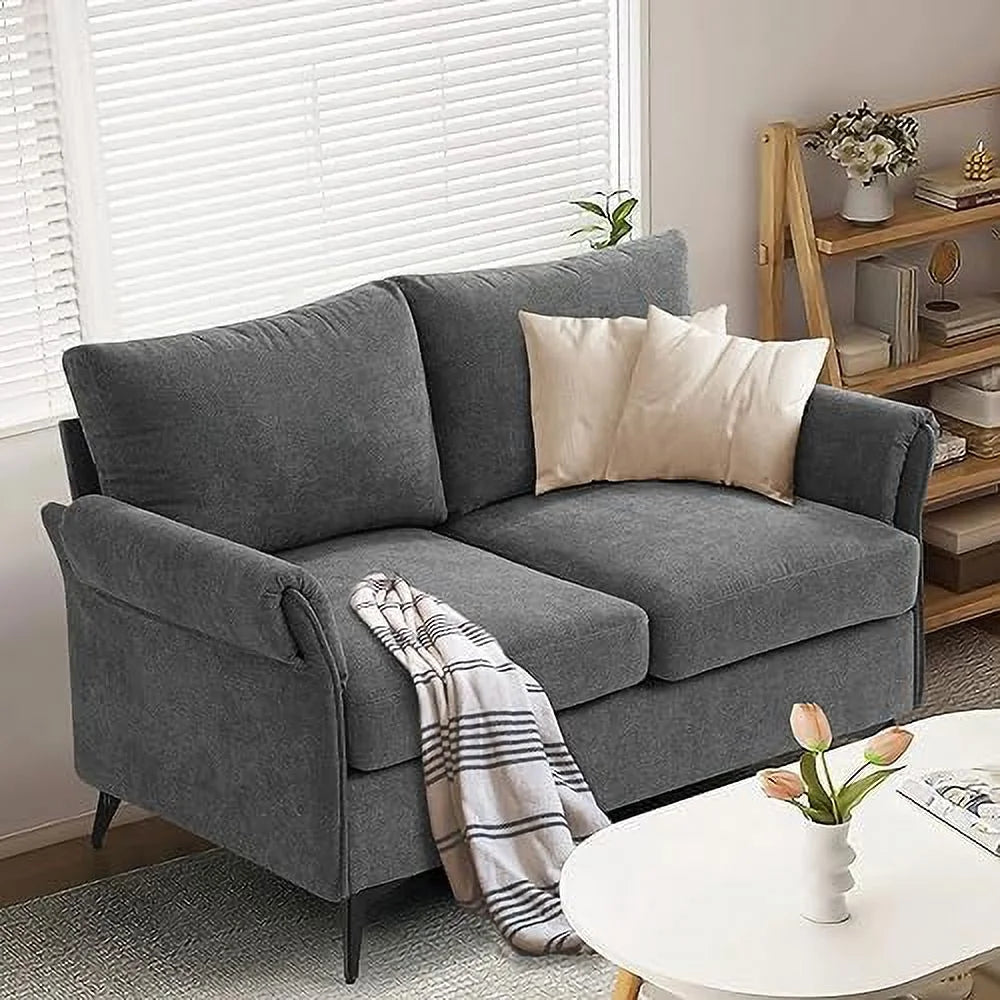 50" Small Sofa Loveseat for Living Room, Fabric 2-Seater with Solid Wood Frame J779810