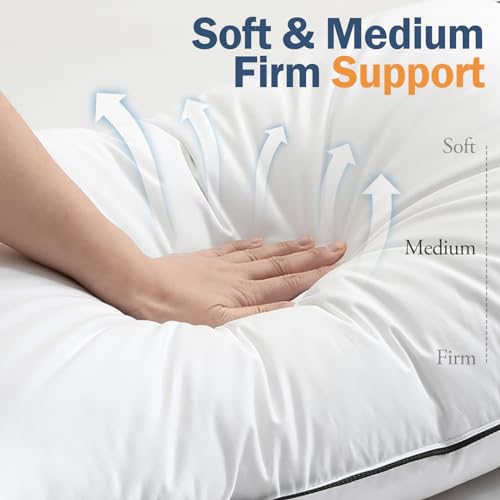 Medium Firm Goose Down King Size Pillows Set of 2, 1000TC Organic Cotton Cover J29553