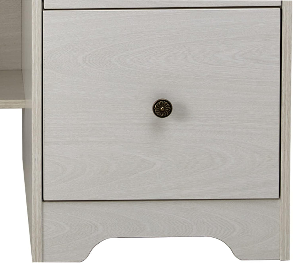 Computer Desk with 4 Storage Drawers and Hutch Shelf, Oak White Y87548