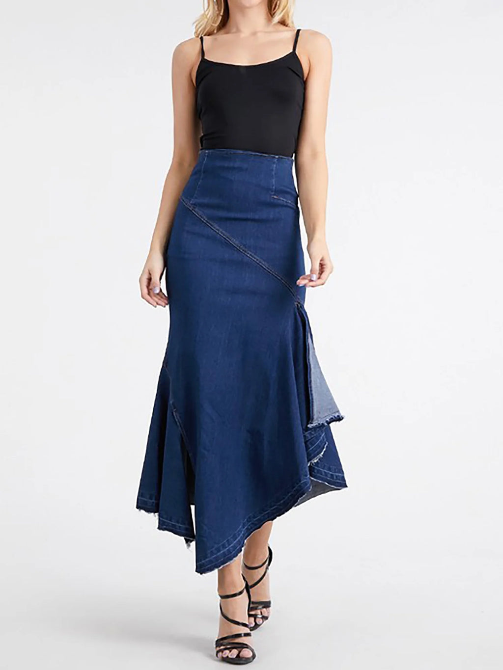 Women's High Waist Denim Jean Long Skirt Dark Wash X32196