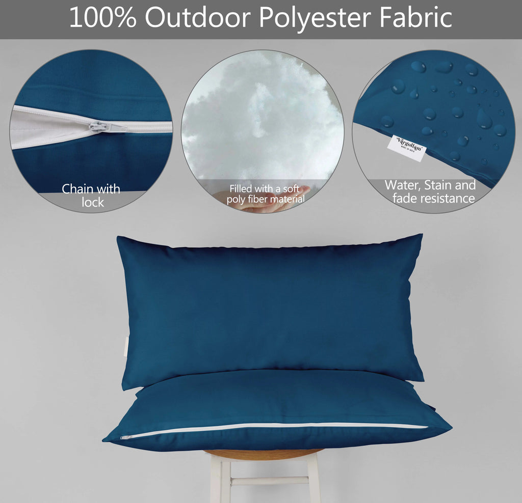 Indoor/Outdoor Waterproof Lumbar Pillow with Insert, Set of 2, Navy Blue T7124