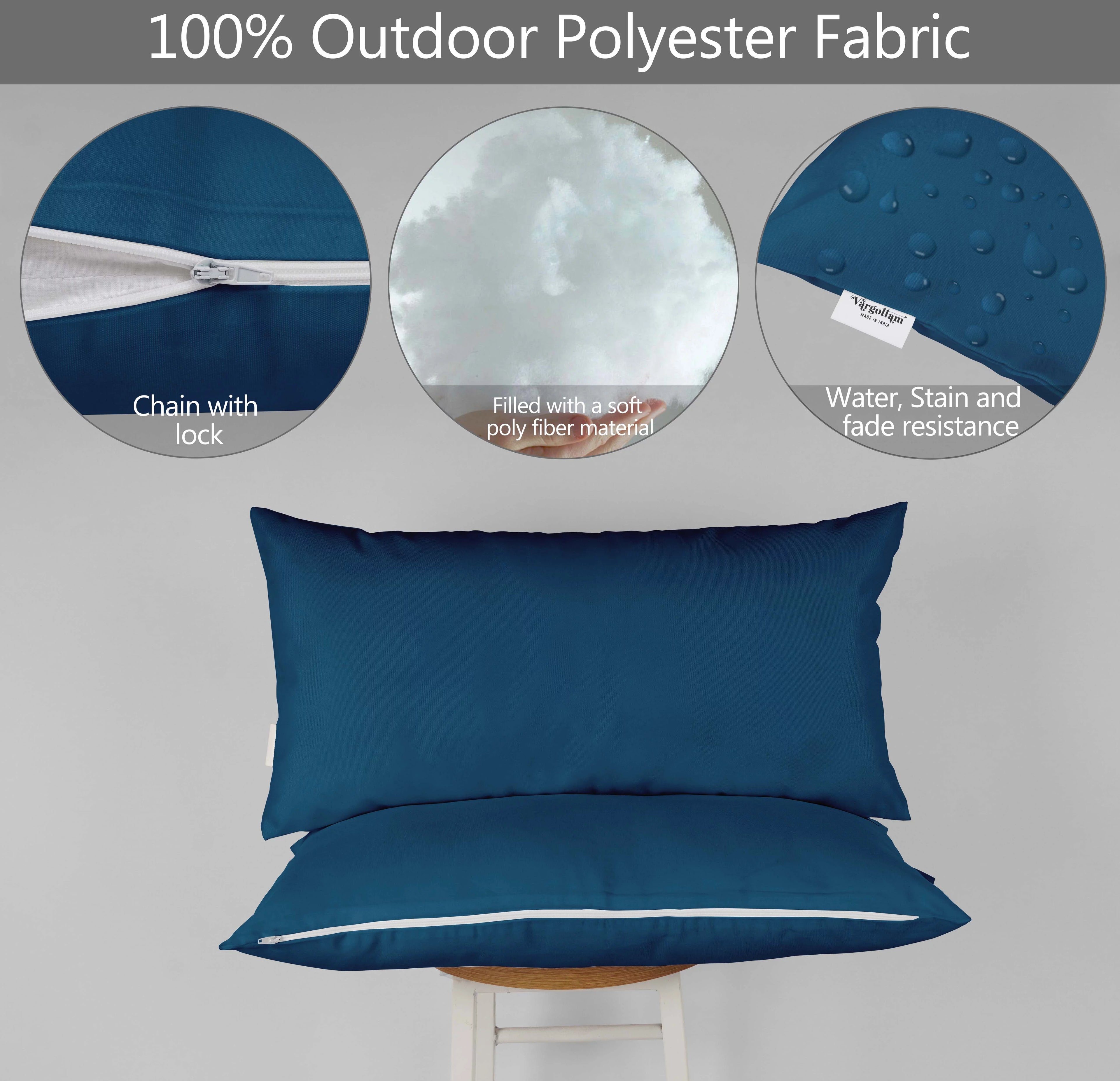 Indoor/Outdoor Waterproof Lumbar Pillow with Insert, Set of 2, Navy Blue T7124