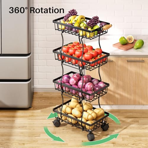 5-Tier Stackable Fruit and Vegetable Wire Basket with Wheels for Kitchen Storage, Black E91602