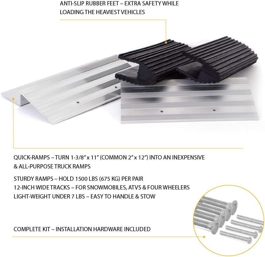 Truck and Trailer Loading Ramp Kit with Aluminum Brackets and Rubber Feet W818825
