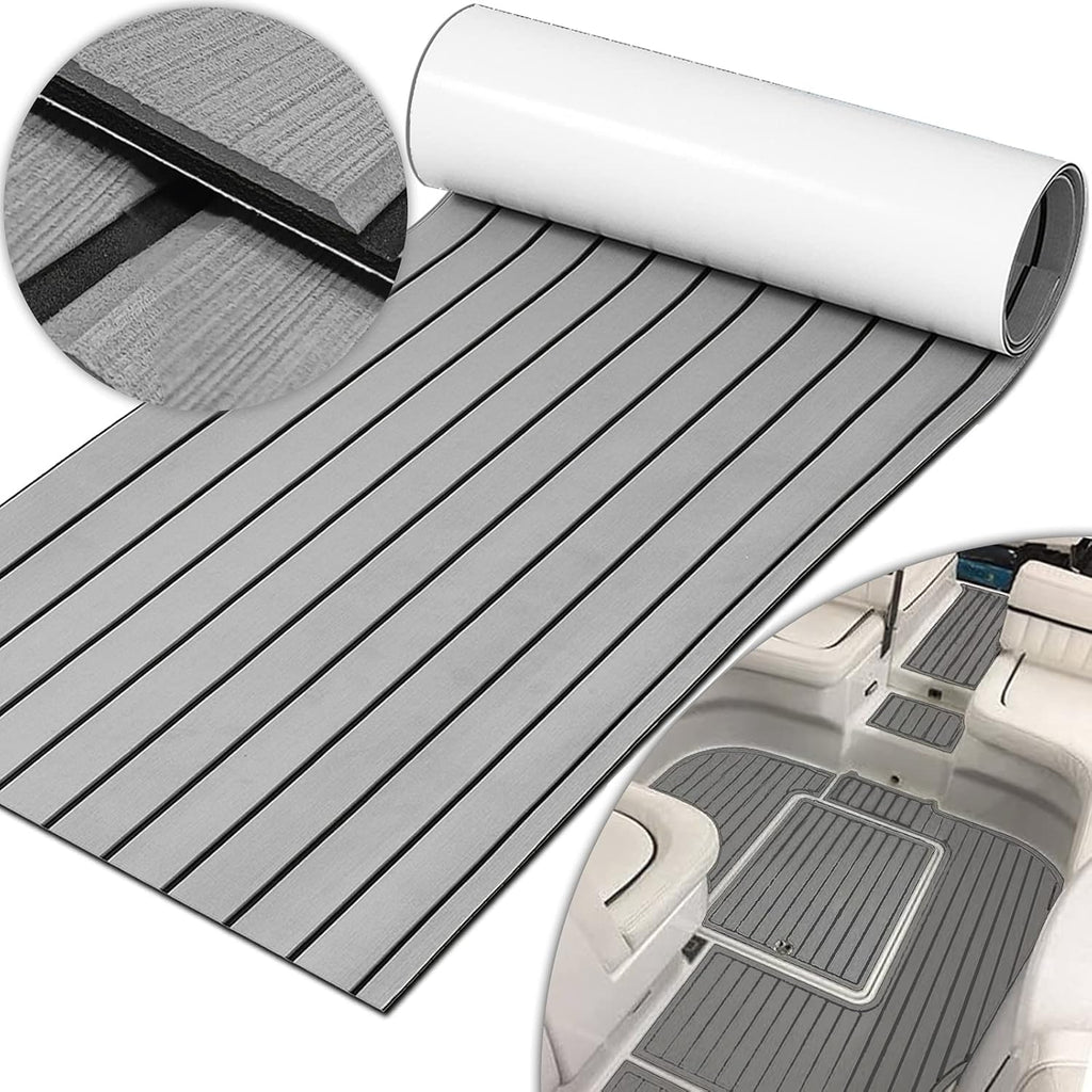 Boat Decking EVA Faux Teak Sheet, Non-Slip Self-Adhesive Marine Floor Mat, 94.5''x35.4'', Pack of 2 U5857