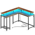 L Shaped Gaming Desk, Computer Desk with Power Outlets, LED Lighting, Home Office Desk,Grey