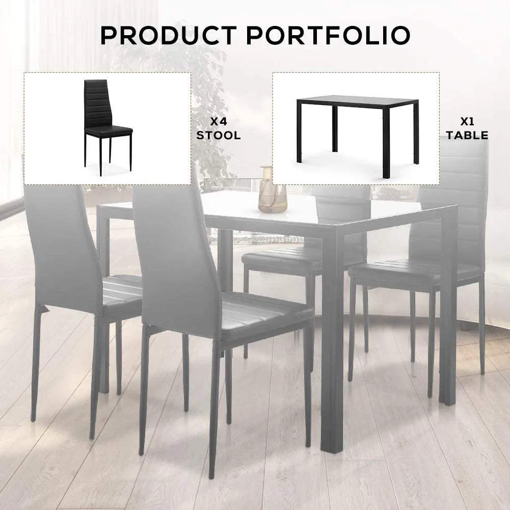 Glass Dining Table and 4 PU Leather Chair for Kitchen S511