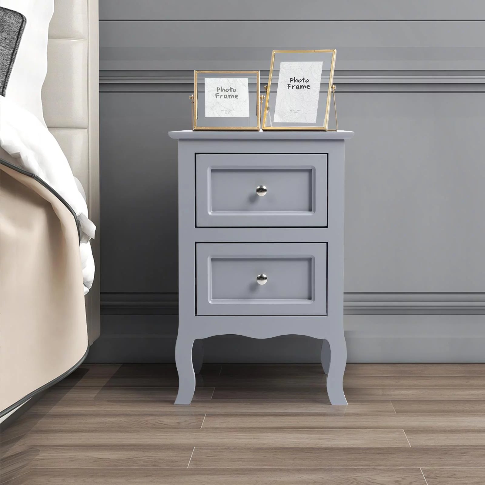 Nightstand with 2 Storage Drawers, Set of 2, Gray O3057