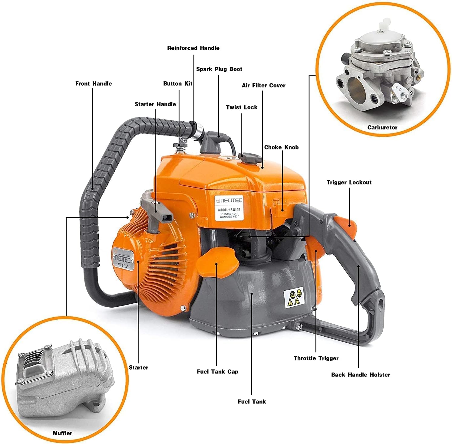 36 inch Gas Chainsaw 105cc with Guide Bar Chain E5635