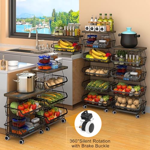 5 Tier Stackable Metal Wire Storage Basket with Wheels O2410
