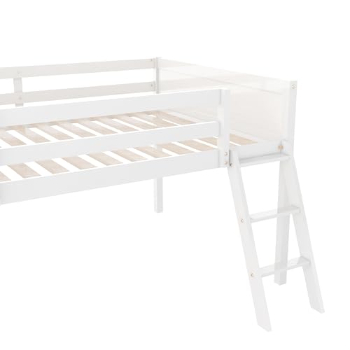 Low Loft Bed with Convertible Ladder and Safety Guardrail R222