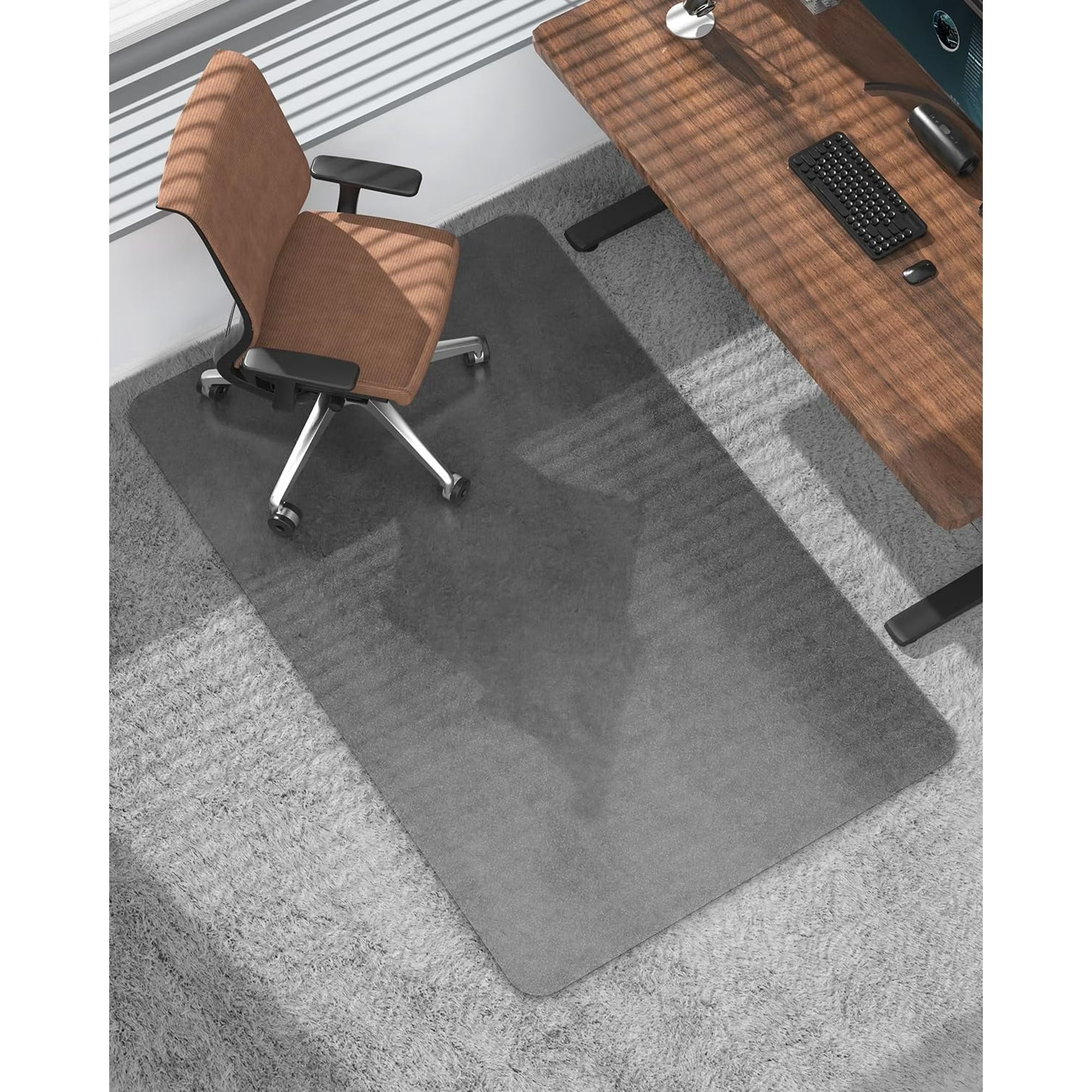 Frosted Chair Mat for High Pile Carpet &amp; Hardwood Floor, PC Material, Heavy Duty, Prevent Rolling Damage, Desk Rug for Office &amp; Home, Grey