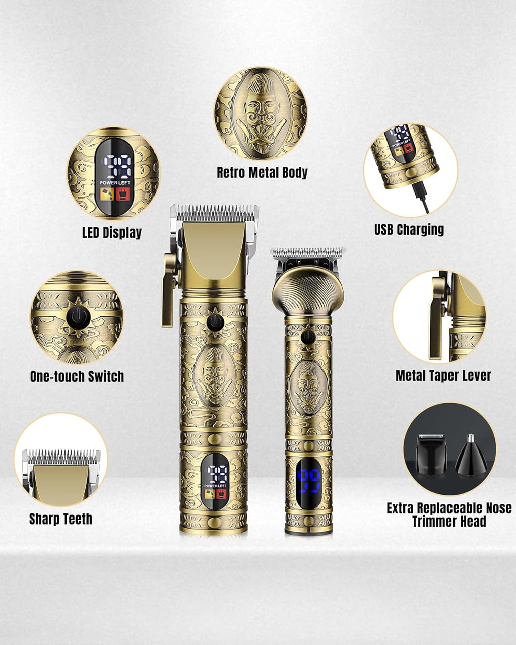 Professional Hair Clippers for Men - Cordless Trimmer Set with Beard and Nose Trimmer D6744
