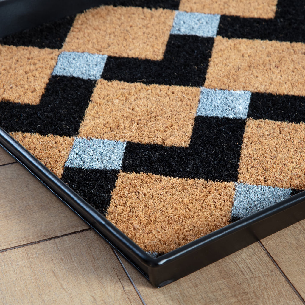 Metal Boot Tray with Chevron Coir Insert A75797