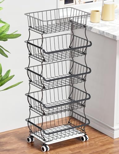 Stackable Fruit Basket with Wheels for Kitchen Storage Z4813