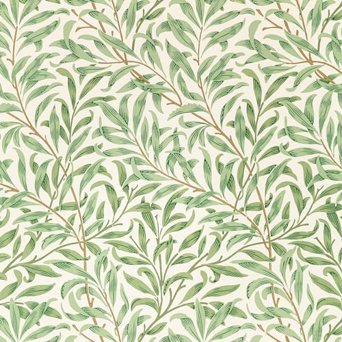 Sage Green Leaf Wallpaper Peel and Stick Boho Floral Contact Paper 17.7in X 9.8ft, William Morris Willow Bough, Botanical Flowers Self Adhesive Wall Paper for Cabinet and Drawer Vinyl Film