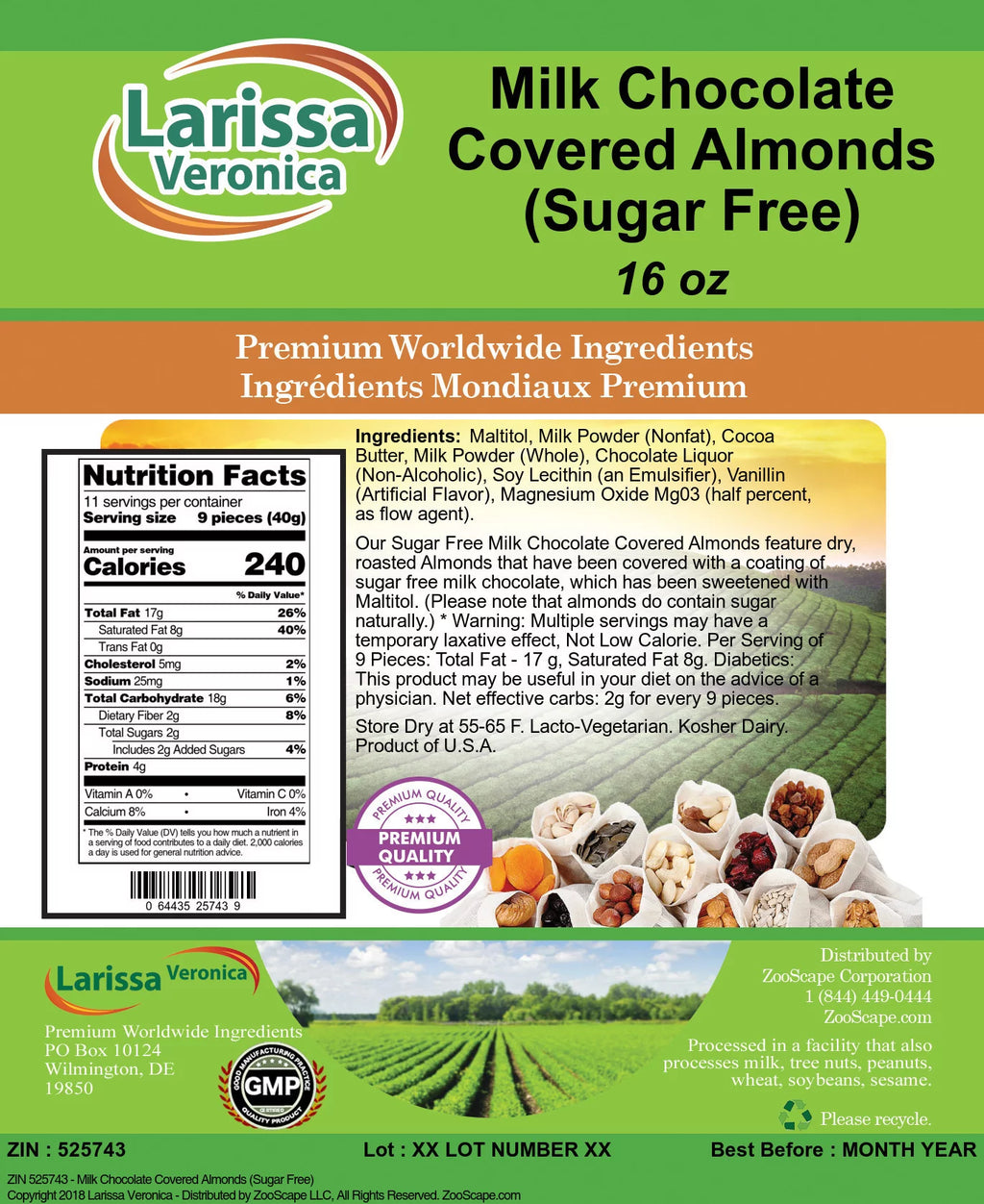 Sugar Free Milk Chocolate Covered Almonds, 16 oz 2-Pack B917539