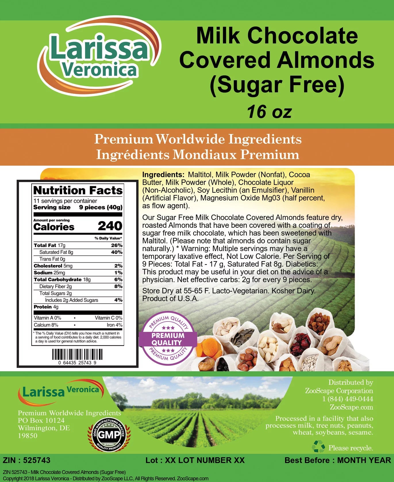 Sugar Free Milk Chocolate Covered Almonds, 16 oz 2-Pack B917539
