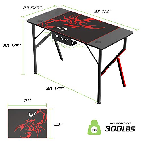 Gaming Desk 47 Inch with Mouse Pad, Headset Hook, Cup Holder, Controller Stand E903