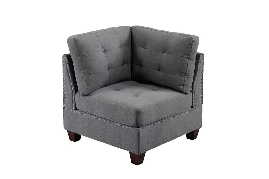 Gray Fabric Tufted 6pc U-Sectional Couch with Ottomans D12488