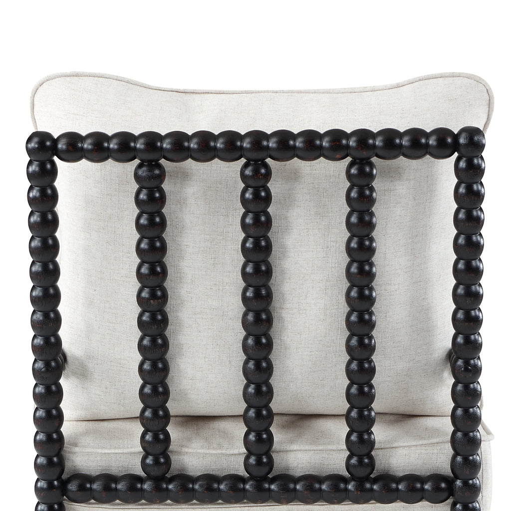 Upholstered Dining Chair with Linen Fabric and Wood Frame, Black and Beige N521953
