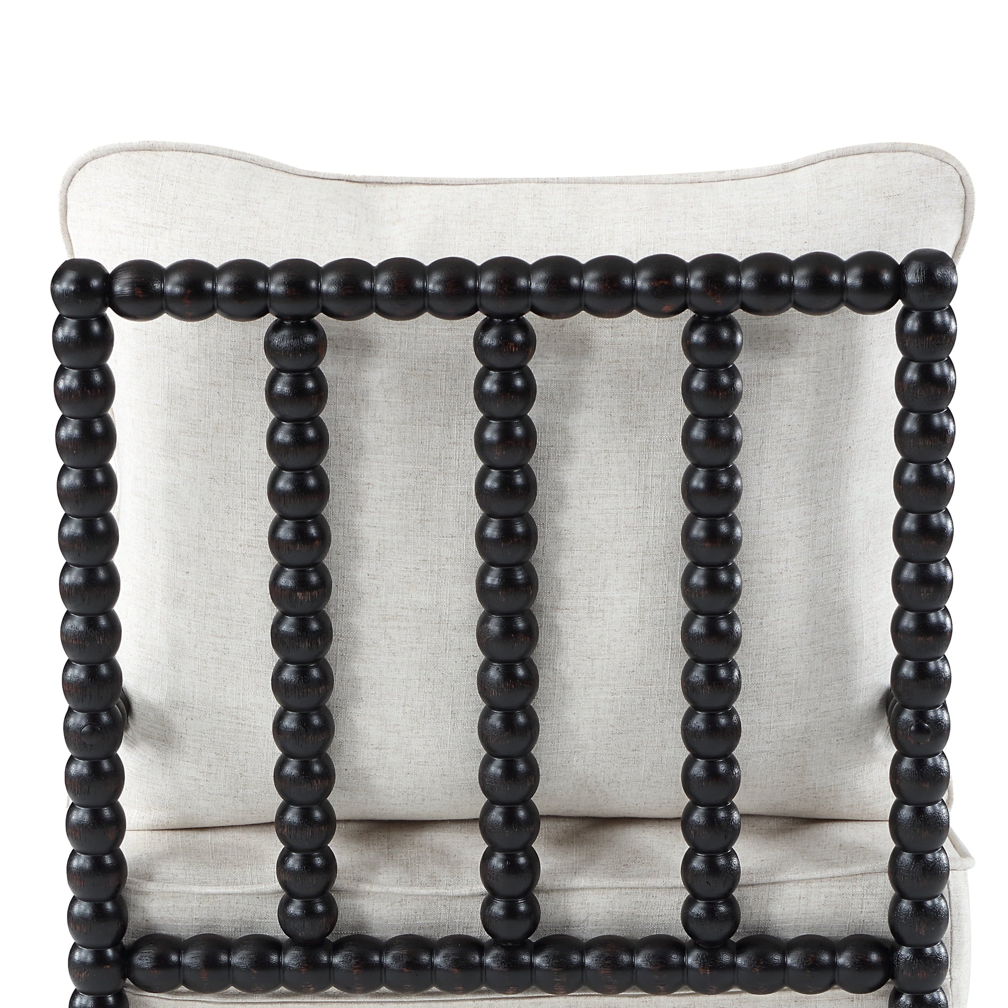 Upholstered Dining Chair with Linen Fabric and Wood Frame, Black and Beige N521953
