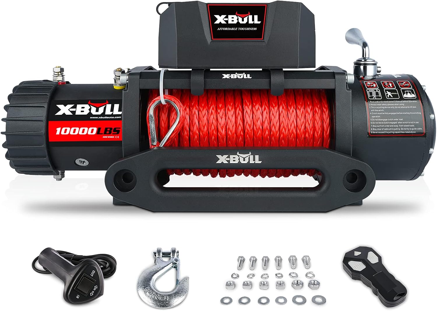 X-BULL 12V Synthetic Rope Winch-10000 lb. Load Capacity Electric Winch Kit,Waterproof IP67 Electric Winch with Hawse Fairlead, with Both Wireless Handheld Remote and Corded Control Recovery