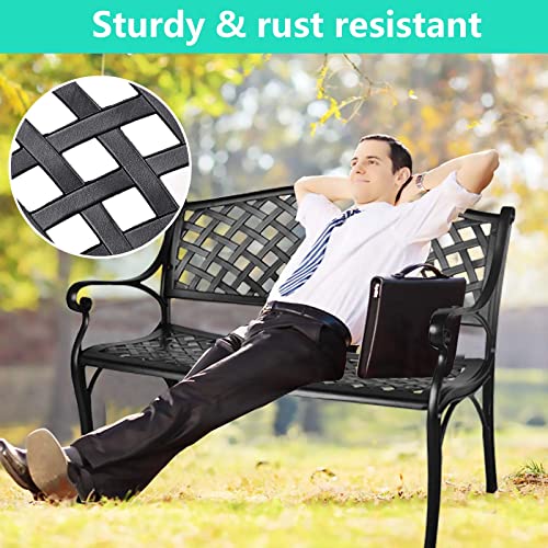 Outdoor Cast Aluminum Patio Bench with Checkered Design V265343