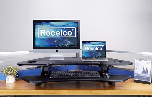 Height Adjustable Corner Standing Desk Converter with Dual Monitor Arm Mount and USB Charging Y72539